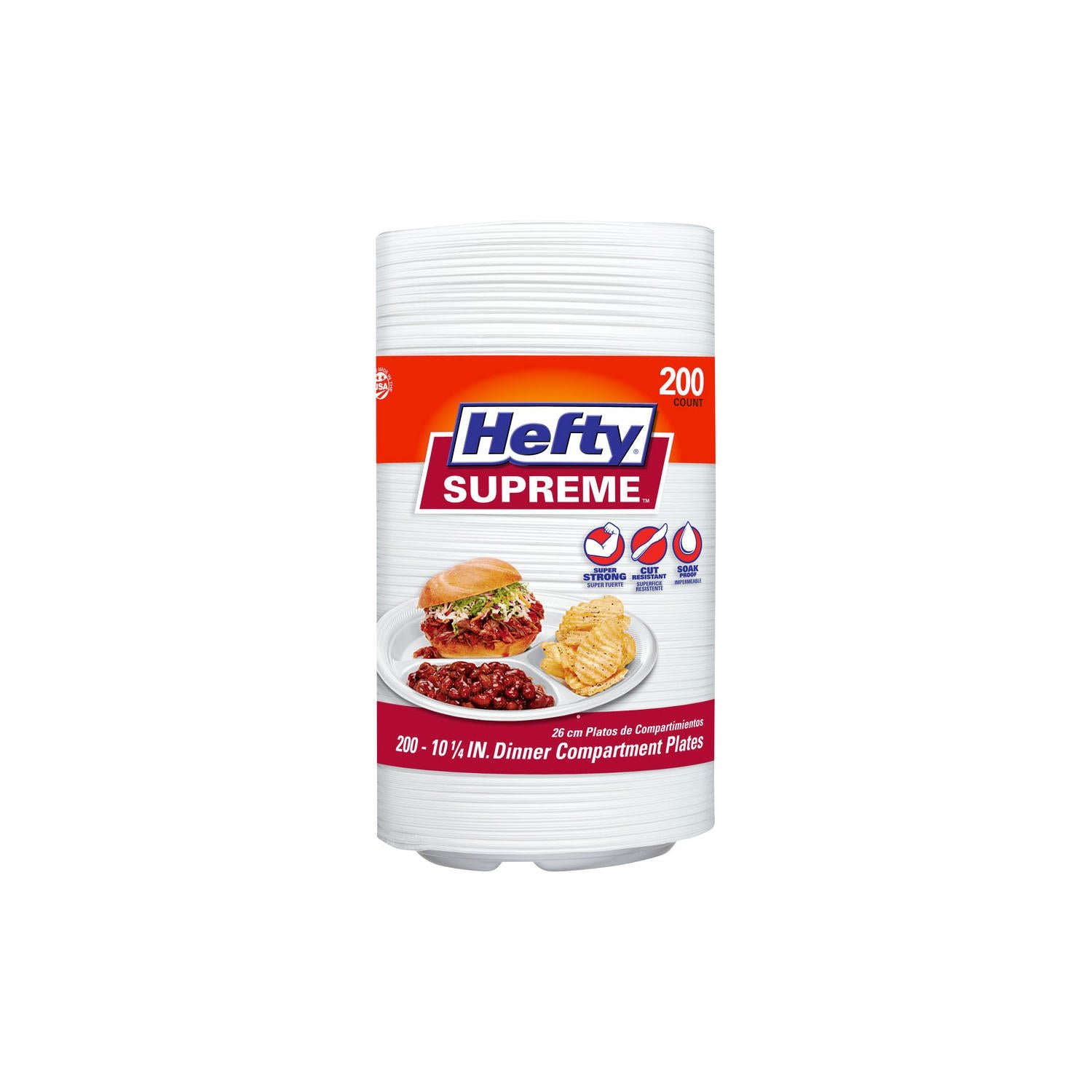 0001370001272_A.jpg Hefty Supreme 3-Compartment Foam Plates, 10 1/4" (200 ct.) - 图片 1