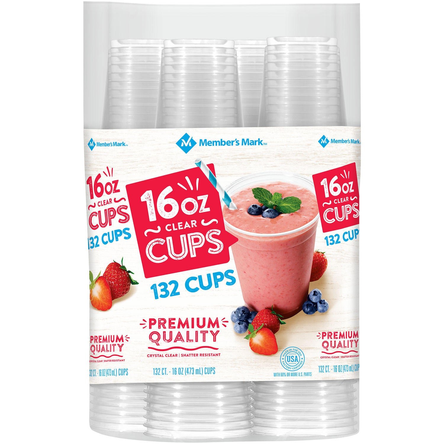 0007874220648_A.jpg Member's Mark Clear Plastic Cups, 16 oz. (132 ct.) - 图片 1