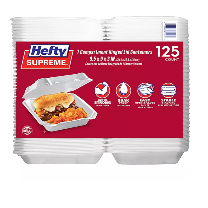 1.1_b5ed8cf3-c373-49e5-8509-9a09d51aa9cd.png Hefty Supreme Foam Hinged Lid Container, 1-Compartment (125 ct.) - 图片 1
