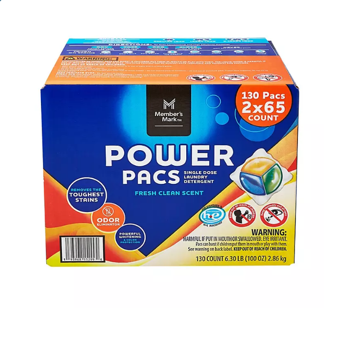 2.1_88c85d4f-1933-4030-bd2c-e0eff36a45ca.png Member's Mark Laundry Detergent Power Pacs, Fresh Clean Scent (130 ct.) - 图片 1