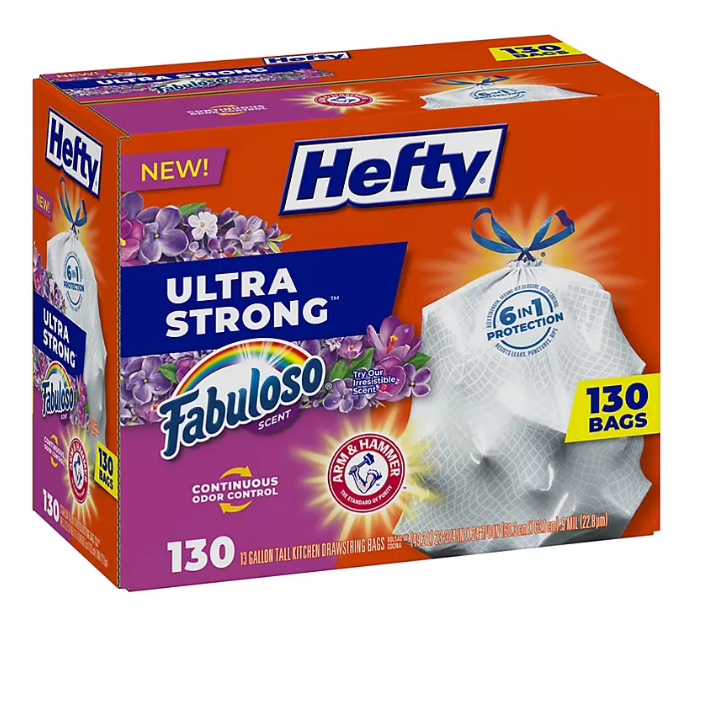 21.1_6c460709-0e01-48d0-a60a-a3e048919073.png Hefty Ultra Strong Kitchen Drawstring Trash Bags, Fabuloso Scent (13 gal. 130 ct.) - 图片 1