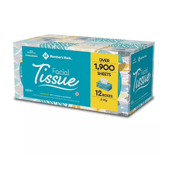 32.1_a9494b3c-6622-4abd-a374-a8a08b4c2824.png Member's Mark Facial Tissues, 12 Flat Boxes, 160 2-Ply Tissues per Box (1920 Tissues Total) - 图片 1