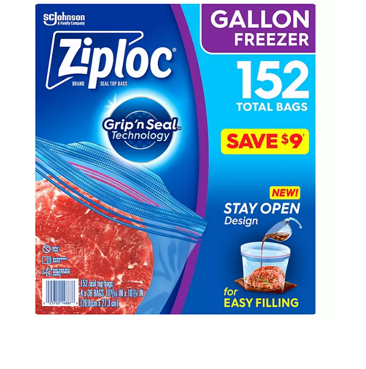 35.1_2a6098cb-e7de-4087-a0d3-6992be2b25fd.png Ziploc Easy Open Tabs Freezer Gallon Bags (152 ct.) - Image 1