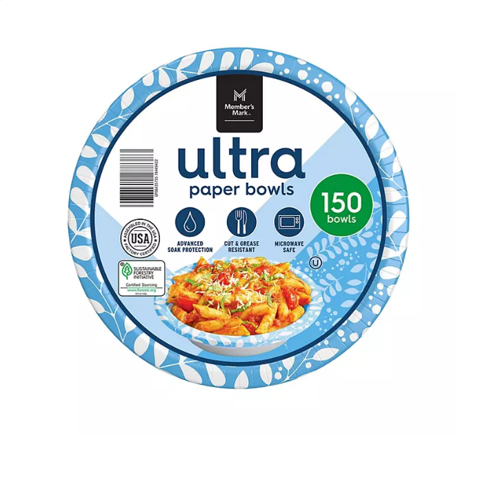 43.1_39726bf0-20c3-4792-903c-25b4f8db0b26.png Member's Mark Ultra Soup/Salad Paper Bowls (20 oz., 150 ct.) - 图片 1