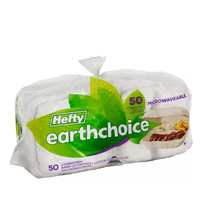 5.1_89930a99-e508-4eb0-90d6-91e9abf203c0.png Hefty Earthchoice 3-Compartment Hinged Lid Containers, 9" (50 ct.) - 图片 1