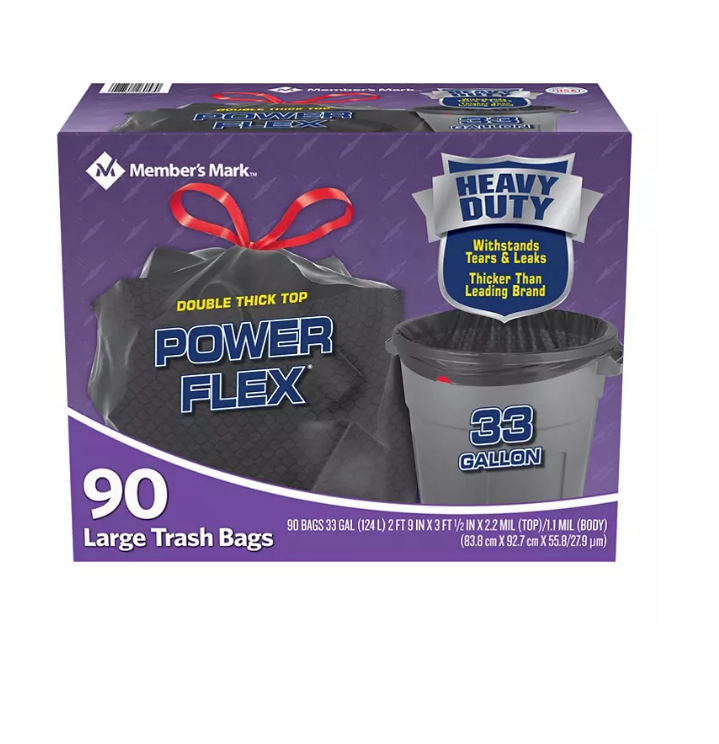 8.1_753f3e45-e254-4886-ae54-4b6baef97b41.png Member's Mark 33-Gallon Power-Guard Drawstring Trash Bags (90 ct.) - 图片 1