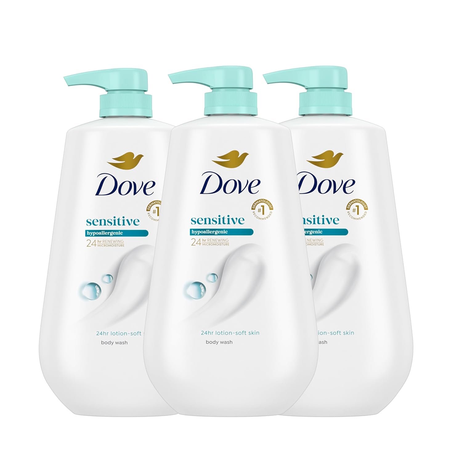 71xFxwRSOUL._SL1500_ A Dove Body Wash 3 Count Sensitive Skin For 24hr Lotion-Soft Skin Moisturizing Skin Cleanser Gentle Hypoallergenic Formula with No Sulfates No Parabens - 图片 1