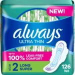 Always Ultra Thin Pads with Wings, Size 2, Long Super, 126 Count (3 Packs of 42)