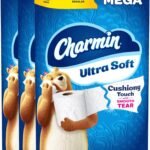 A Charmin Ultra Soft Cushiony Touch Toilet Paper, 30 Family Mega = 153 Regular Rolls, 2-Ply, White